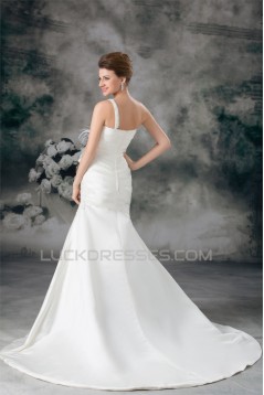 Satin One-Shoulder Mermaid/Trumpet Sleeveless Wedding Dresses 2031287