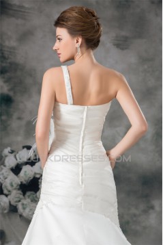 Satin One-Shoulder Mermaid/Trumpet Sleeveless Wedding Dresses 2031287