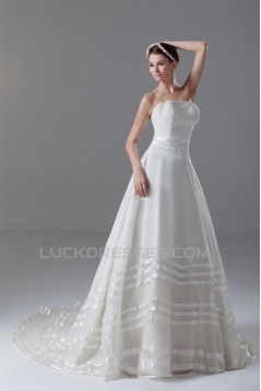 Satin Organza Sleeveless A-Line Strapless Best Wedding Dresses 2031291