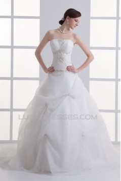 Satin Organza Sleeveless Ball Gown Strapless Embellished Wedding Dresses 2031293
