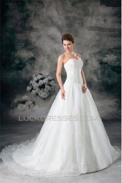 Satin Organza Sleeveless Sweetheart A-Line New Arrival Wedding Dresses 2031297