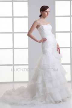 Satin Organza Strapless Sleeveless A-Line Most Beautiful Wedding Dresses 2031299