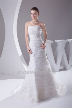 Elegant Strapless Sleeveless Satin Satin Organza Wedding Dresses 2030130