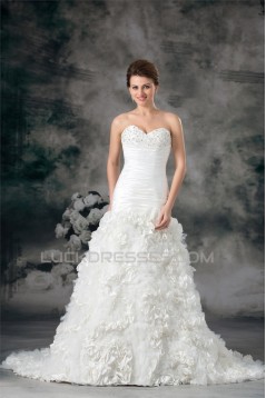 Satin Taffeta Sleeveless Sweetheart A-Line Embellished Wedding Dresses 2031305