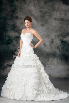 Satin Taffeta Sleeveless Sweetheart A-Line Embellished Wedding Dresses 2031305