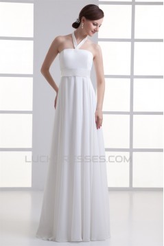 Sheath/Column Chiffon Elastic Woven Satin Halter Wedding Dresses 2031306