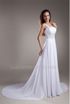 Sheath/Column Chiffon Silk like Satin One-Shoulder Beaded Wedding Dresses 2031307