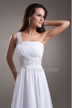 Sheath/Column Chiffon Silk like Satin One-Shoulder Beaded Wedding Dresses 2031307