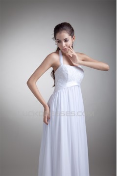 Sheath/Column Halter Sleeveless Chiffon Lace Wedding Dresses Maternity Bridal Gowns 2031308