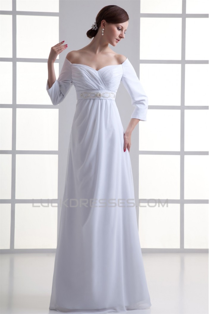 Sheath/Column Off-the-Shoulder 3/4 Length Sleeve Wedding Dresses 2031309