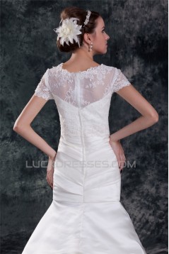 Short Sleeve Mermaid/Trumpet Bateau Satin Lace Beautiful Wedding Dresses 2031312