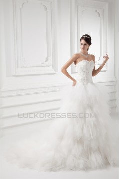 Sleeveless A-Line Strapless Satin Fine Netting Beaded Lace Wedding Dresses 2031315