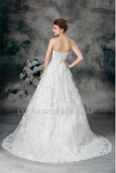 Sleeveless Ball Gown Satin Fine Netting Beaded Lace Wedding Dresses 2031316