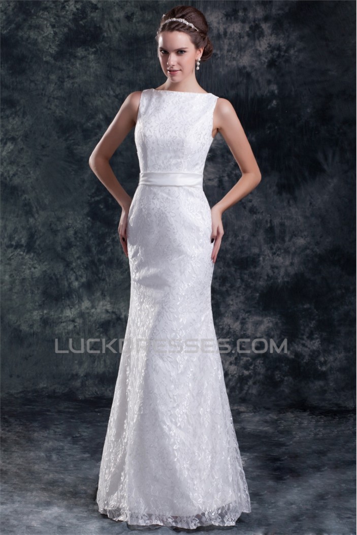 Sleeveless Bateau Mermaid/Trumpet Satin Lace Sweet Wedding Dresses 2031319