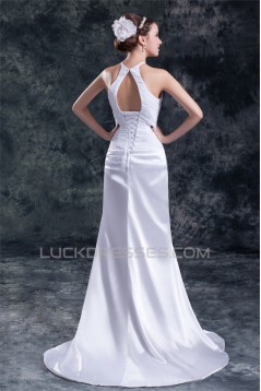 Sleeveless Chiffon Elastic Woven Satin Halter Beaded Wedding Dresses 2031321