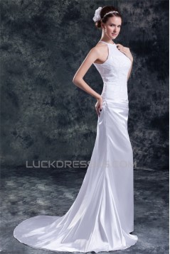 Sleeveless Chiffon Elastic Woven Satin Halter Beaded Wedding Dresses 2031321