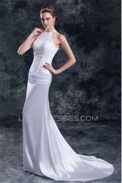 Sleeveless Chiffon Elastic Woven Satin Halter Beaded Wedding Dresses 2031321