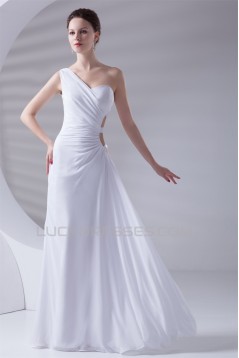 Sheath/Column One-Shoulder Floor-Length Chiffon Wedding Dresses 2031322