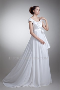 Sleeveless Chiffon Taffeta Lace A-Line Off-the-Shoulder Wedding Dresses 2031323