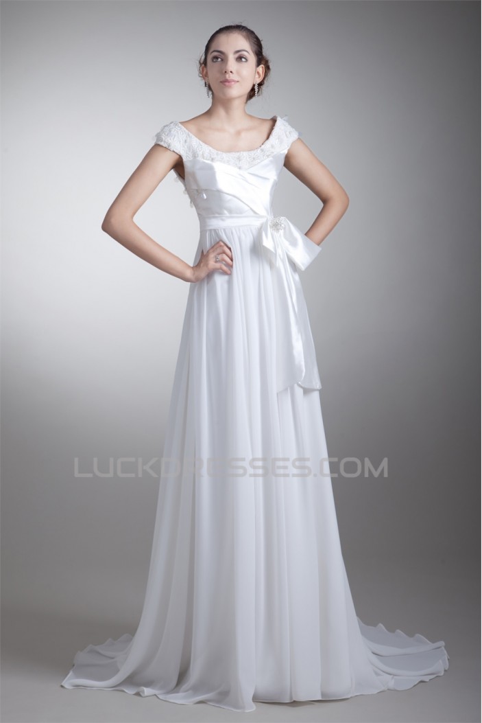 Sleeveless Chiffon Taffeta Lace A-Line Off-the-Shoulder Wedding Dresses 2031323