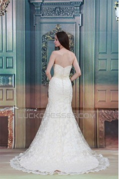 Sleeveless Mermaid/Trumpet Strapless Satin Lace Wedding Dresses 2031325