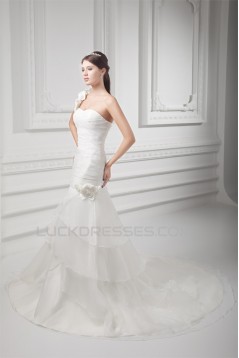 Sleeveless One-Shoulder A-Line Satin Organza Embellished Wedding Dresses 2031327