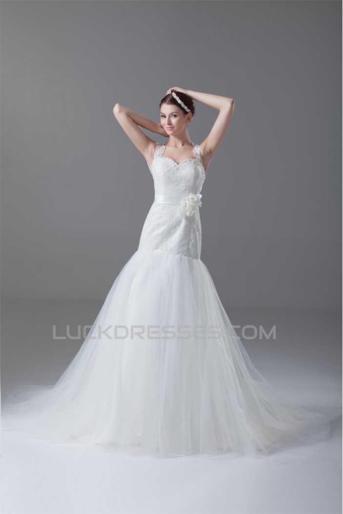 Sleeveless Satin Lace Fine Netting Sweet Wedding Dresses 2031329