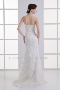 Sleeveless Satin Lace Mermaid/Trumpet Strapless Wedding Dresses 2031332