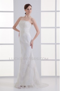 Sleeveless Satin Lace Mermaid/Trumpet Strapless Wedding Dresses 2031332