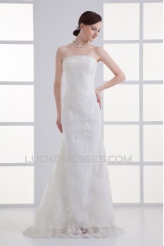 Sleeveless Satin Lace Mermaid/Trumpet Strapless Wedding Dresses 2031332