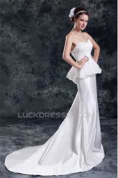 Sleeveless Satin Lace Sweetheart Mermaid/Trumpet Beautiful Wedding Dresses 2031333