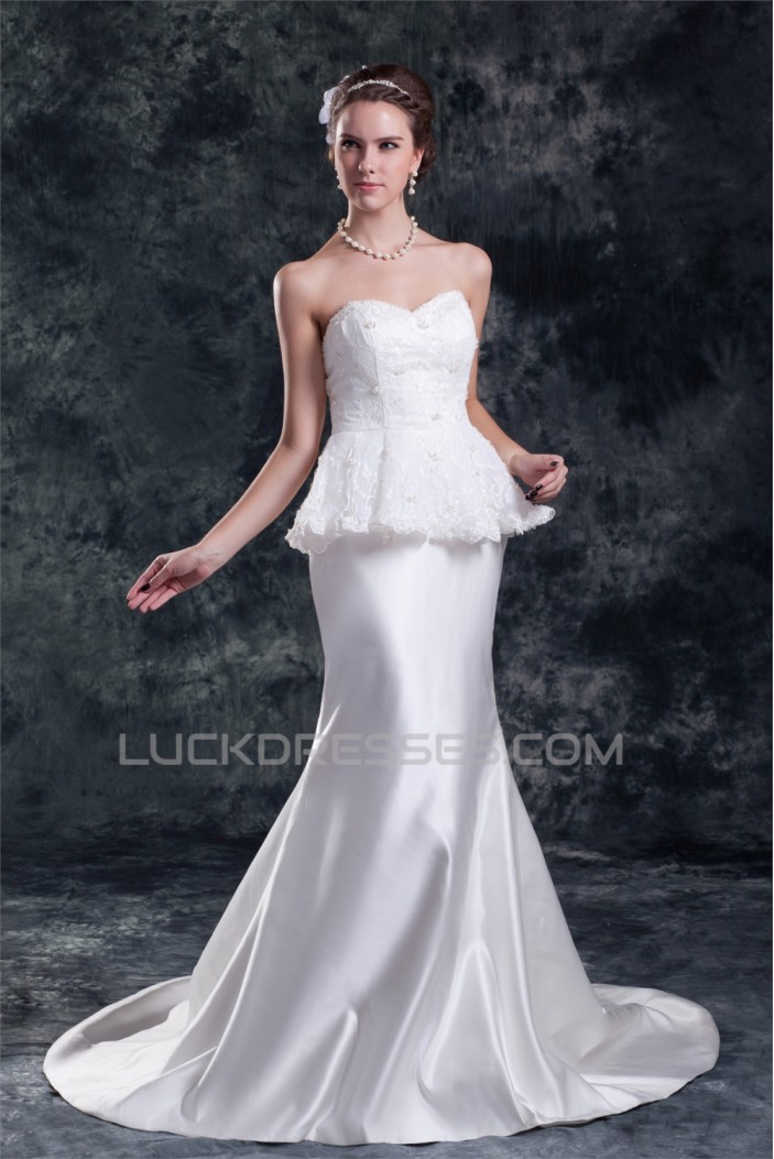 Sleeveless Satin Lace Sweetheart Mermaid/Trumpet Beautiful Wedding Dresses 2031333