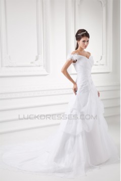 Sleeveless Satin Organza Off-the-Shoulder Sweet Wedding Dresses 2031334