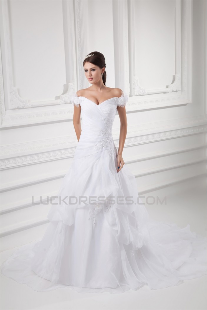 Sleeveless Satin Organza Off-the-Shoulder Sweet Wedding Dresses 2031334