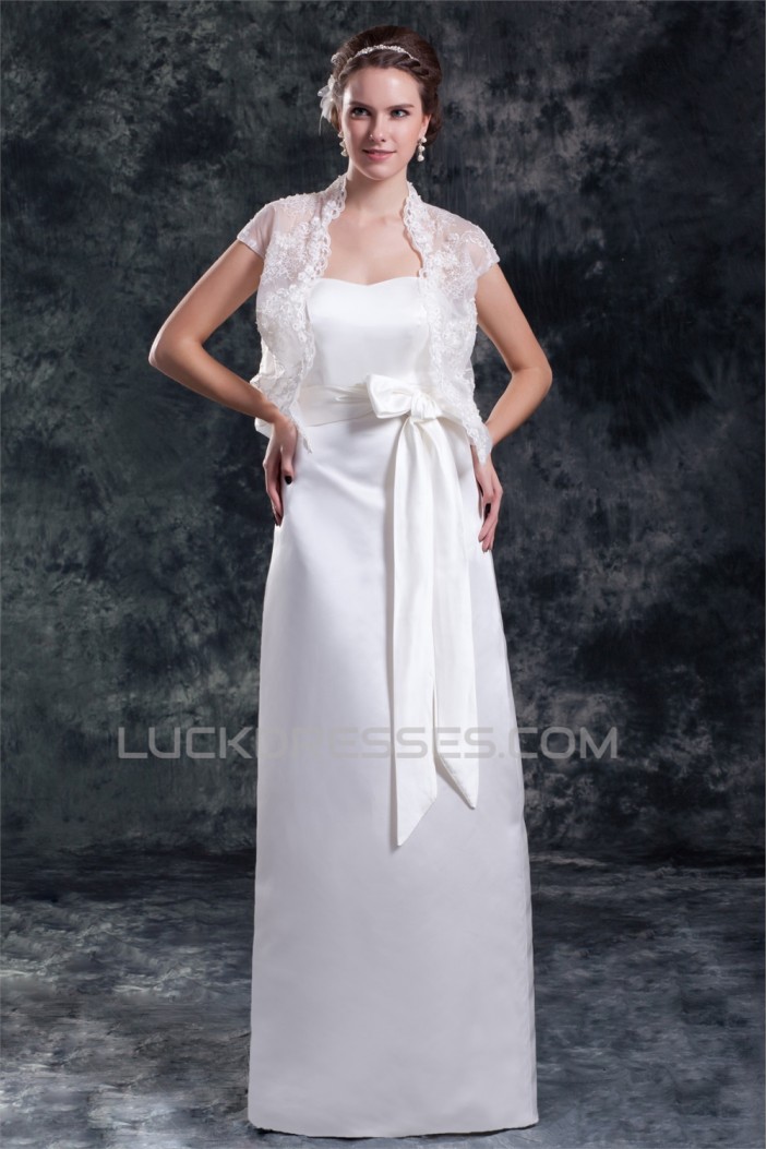 Sleeveless Satin Sheath/Column Sweetheart Wedding Dresses with Lace Jacket 2031335