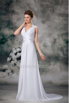 Sleeveless Sheath/Column Cowl Chiffon Elastic Woven Satin Wedding Dresses 2031337