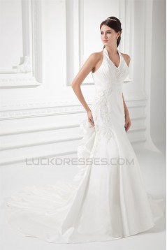 Sleeveless Sheath/Column Halter Taffeta Wedding Dresses 2031338
