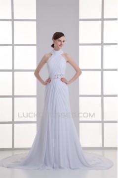 Sleeveless Sheath/Column High-Neck Chiffon Beaded Wedding Dresses 2031339