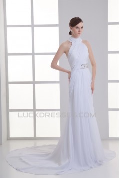 Sleeveless Sheath/Column High-Neck Chiffon Beaded Wedding Dresses 2031339