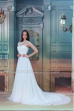 Sleeveless Sheath/Column One-Shoulder Chiffon Satin Wedding Dresses 2031340