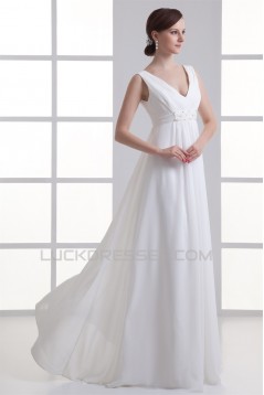 Sheath/Column V-Neck Chiffon Beaded Wedding Dresses Maternity Wedding Dresses 2031342