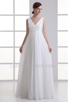 Sheath/Column V-Neck Chiffon Beaded Wedding Dresses Maternity Wedding Dresses 2031342