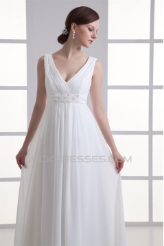 Sheath/Column V-Neck Chiffon Beaded Wedding Dresses Maternity Wedding Dresses 2031342