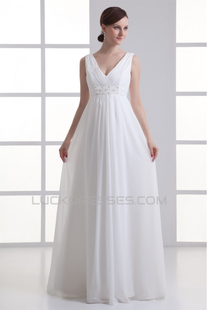 Sheath/Column V-Neck Chiffon Beaded Wedding Dresses Maternity Wedding Dresses 2031342