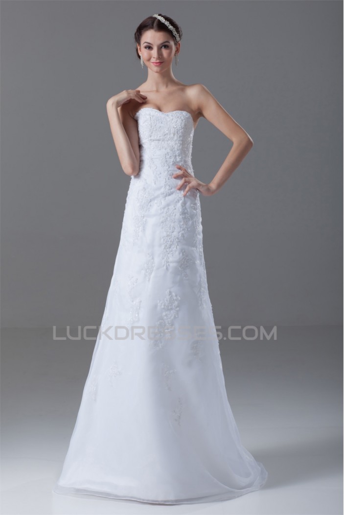 Sleeveless Soft Sweetheart A-Line Satin Organza Wedding Dresses 2031344