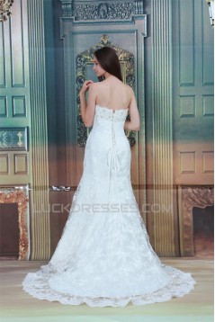 Sleeveless Strapless Mermaid/Trumpet Satin Lace Wedding Dresses 2031349