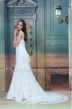 Sleeveless Strapless Mermaid/Trumpet Satin Lace Wedding Dresses 2031349