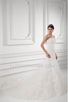 Sleeveless Strapless Satin Lace Fine Netting Wedding Dresses 2031351