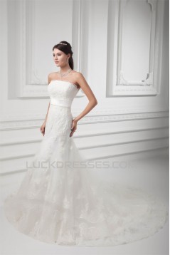 Sleeveless Strapless Satin Lace Fine Netting Wedding Dresses 2031351