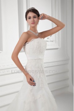 Sleeveless Strapless Satin Lace Fine Netting Wedding Dresses 2031351